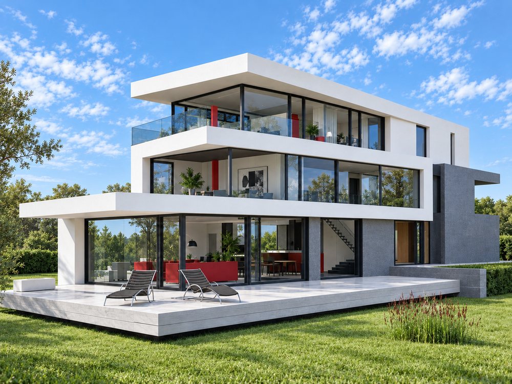 Villa Schuttrange – Concept initial (rendu SketchUp, affiné avec l’IA)